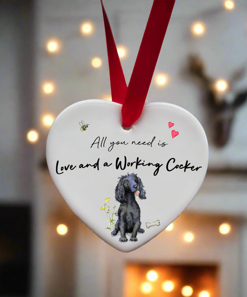 Love and a Cocker (Working) Black Ceramic Heart